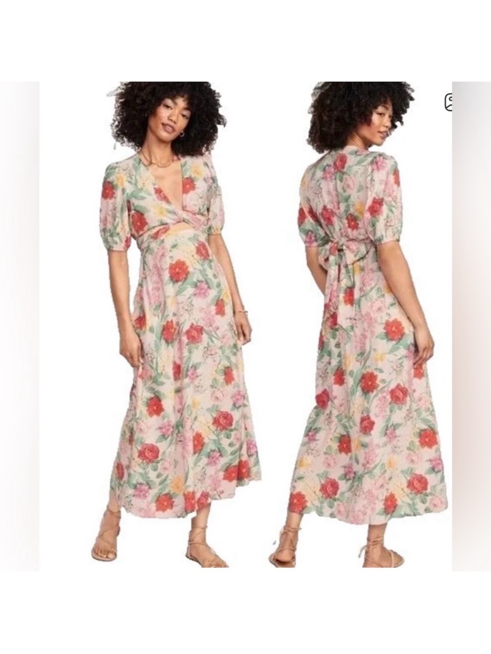 Old Navy Floral Wrap Maxi Dress in Pink, Red and Green